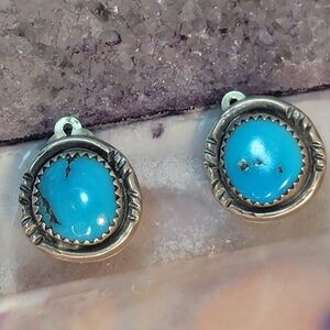 Native American Sterling Silver Turquoise Clip On Earrings Signed RB